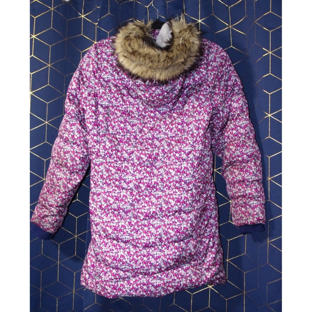 Vintage Y2K Land's End Girls Coat Jacket XL 16 EUC‎ Removable Fur on Hood Floral